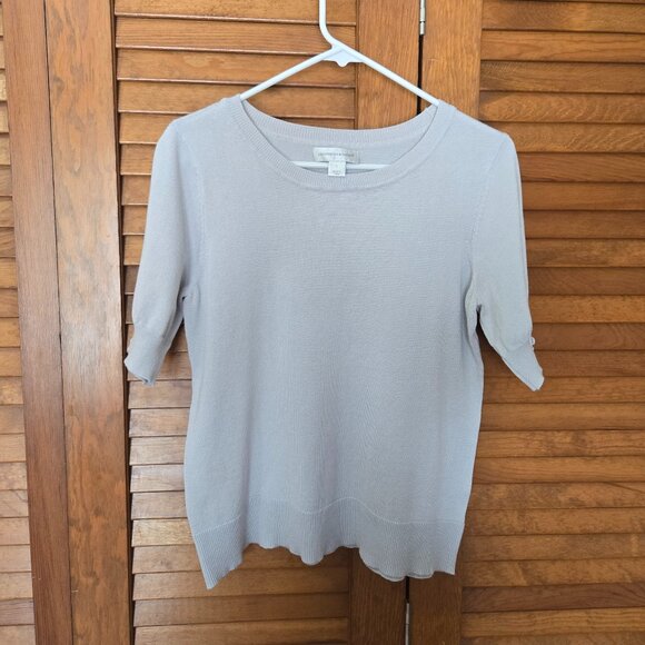 Christopher & Banks Knit Top Short Sleeve Grey/Silver T-Shirt Crew Neck Size S - Picture 1 of 6